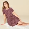 Stretchy Stripe Mini Dress: Ribbed Knit Round Neck
